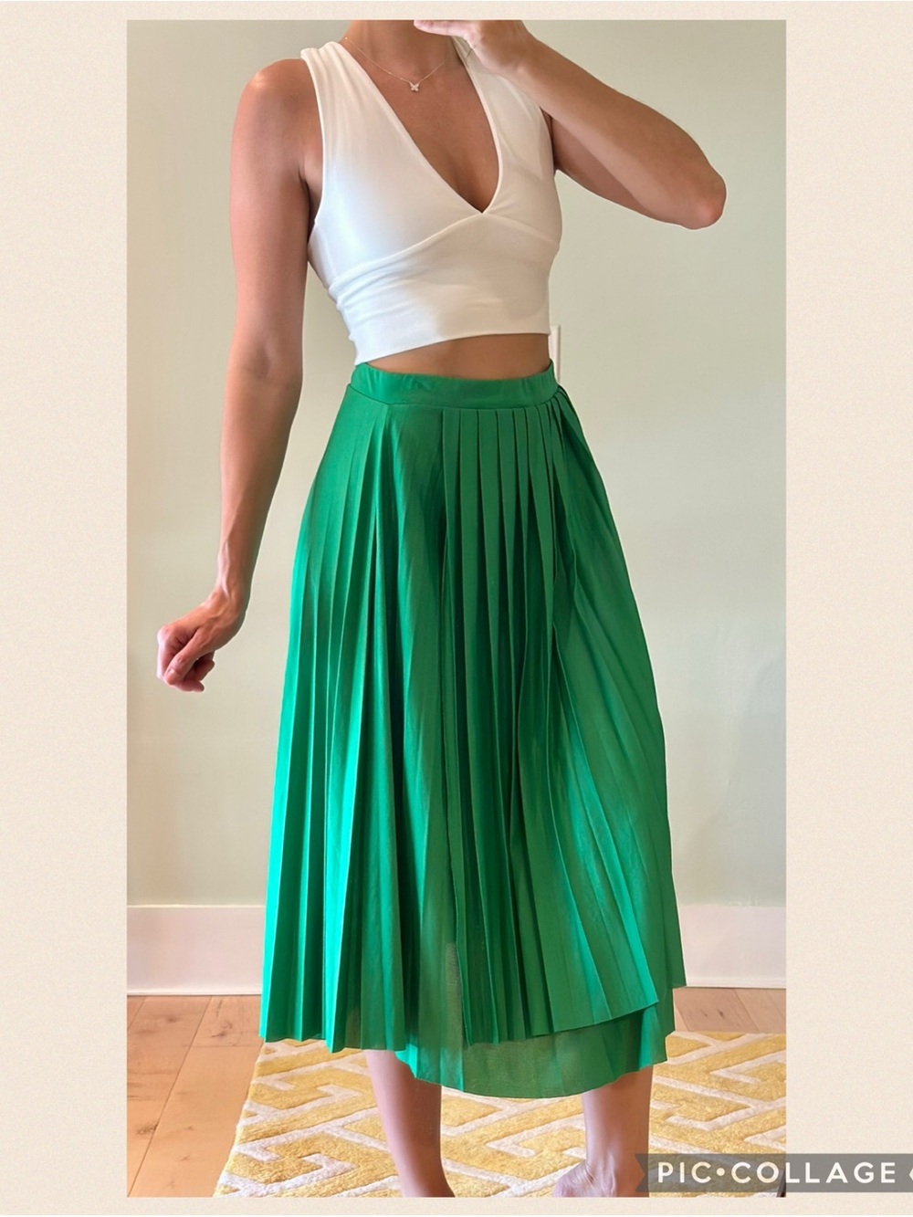 ASOS Kelly Green Pleated Midi Skirt